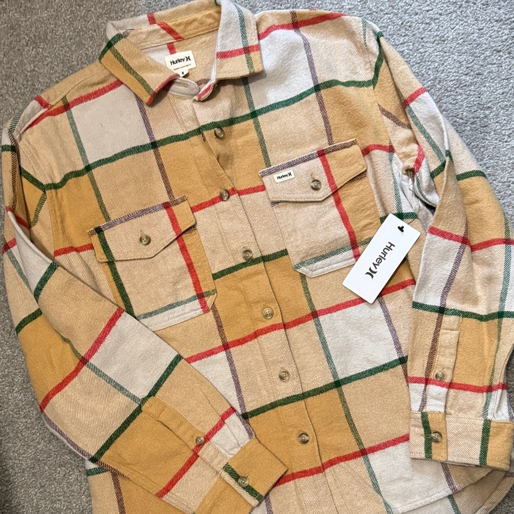 NEW Hurley wander boyfriend flannel Plaid button-front Shirt